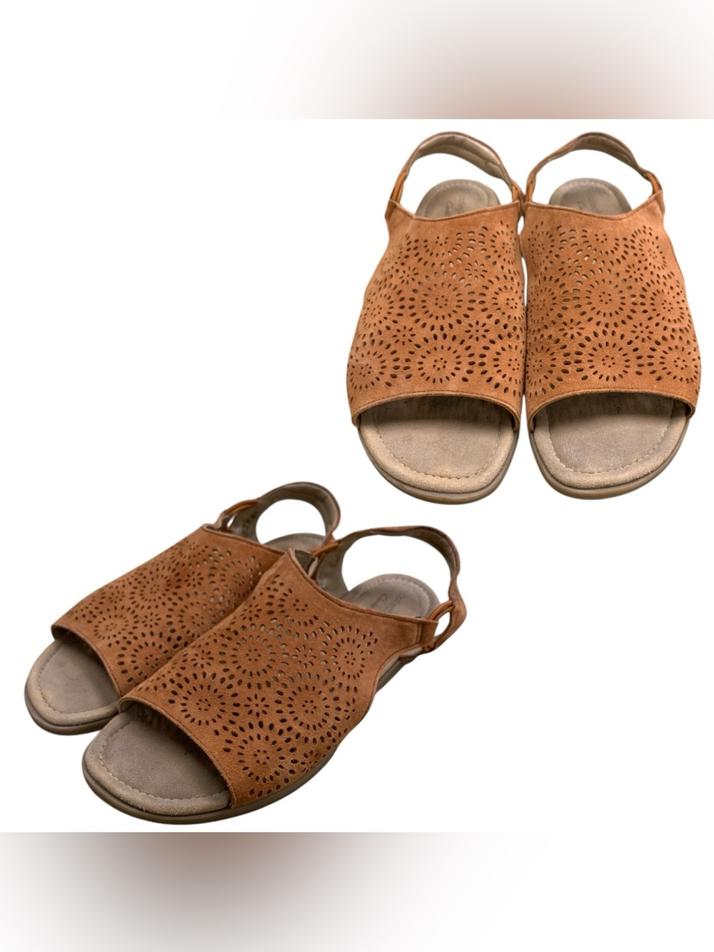 Clarks Tan Laser-Cut Slingback Sandals S9